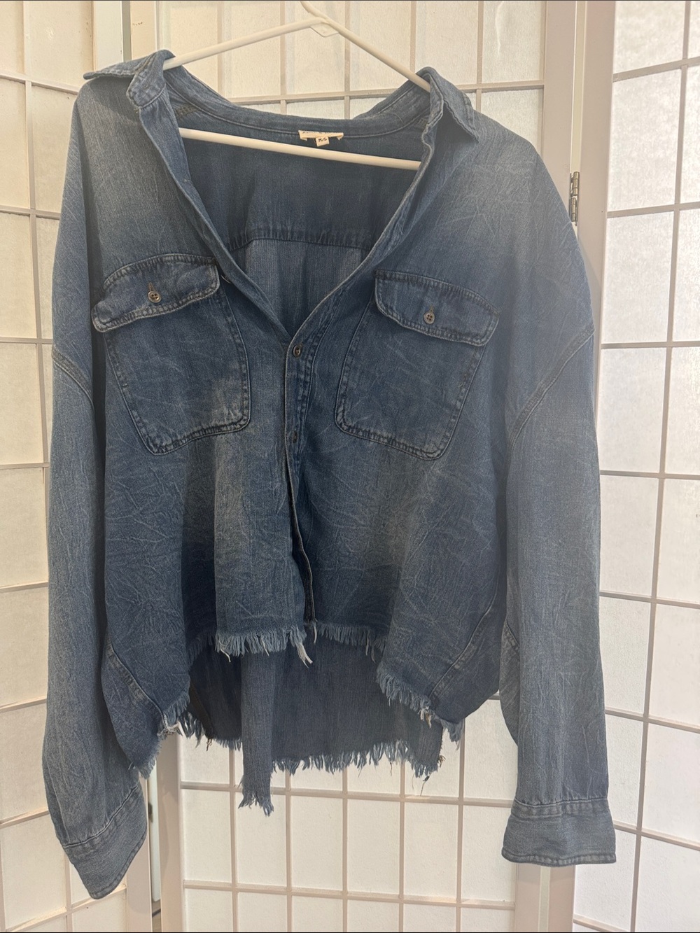 Denim Frayed Hem Oversized top - from Vici
